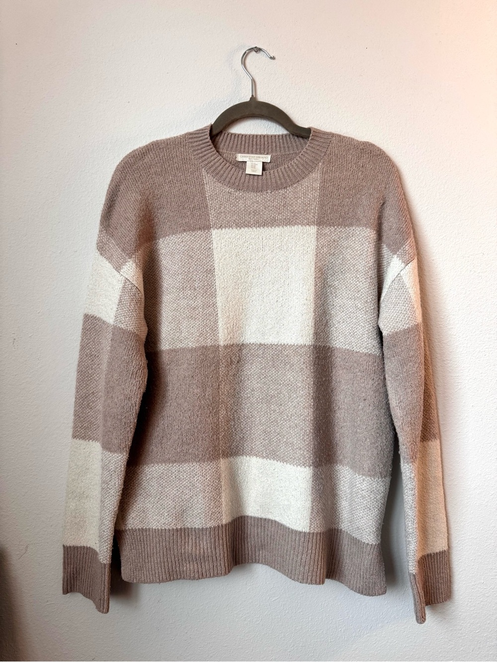 Christian Siriano NY Neutral Checkered Colorblock Knit Sweater M